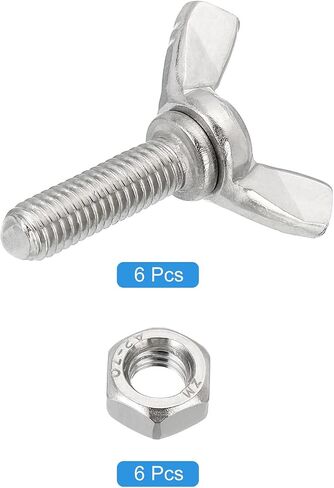 uxcell 6pcs M6-1x20mm Wing Butterfly Screws Bolts with 6pcs Nuts, 304 Stainless Steel Wing Bolt Thumb Hand Screws Butterfly Screws in Kuwait