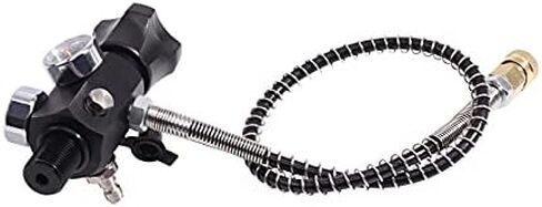 300 بار / 4500 رطل لكل بوصة مربعة لخزان كرات الطلاء عالي الضغط CO2، مقياس صمام DIN للهواء المضغوط ومحطة تعبئة مع خرطوم شحن 24 بوصة للعبة PCP (7/8-14 UNF) in Kuwait