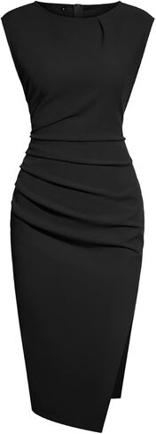 فستان IHOT نسائي 2024 بدون أكمام مكشكش بفتحة جانبية وحفلات الكوكتيل وحاشية غير منتظمة متوسطة الطول in Kuwait