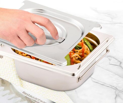 غطاء أدوات المطاعم فقط: غطاء طاولة بخار Met Lux مقاس 7 × 6.4 بوصة، غطاء واحد لمقلاة فندق - يناسب مقاس 1/6 مقلاة طاولة بخار، يُباع بشكل منفصل، غطاء وعاء بخار من الفولاذ المقاوم للصدأ بمقبض مدمج in Kuwait