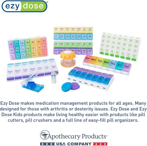 EZY DOSE Weekly (7-Day) Pill Case, Medicine Planner, Vitamin Organizer Box, Daily Planner, Push Button Compartments, Convenient and Easy to Use, 3 Times a Day, Rainbow Lids, BPA Free in Kuwait