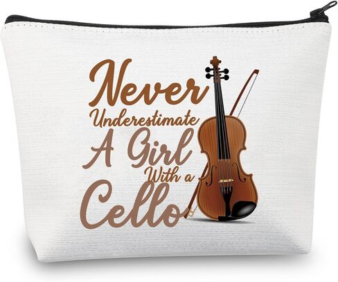 BDPWSS Cello Gift Cello Lover Cello Player Gift Cello Music Teacher Gift Never Underestimate A Girl With A Cello Makeup Bag (Girl With Cello) in Kuwait