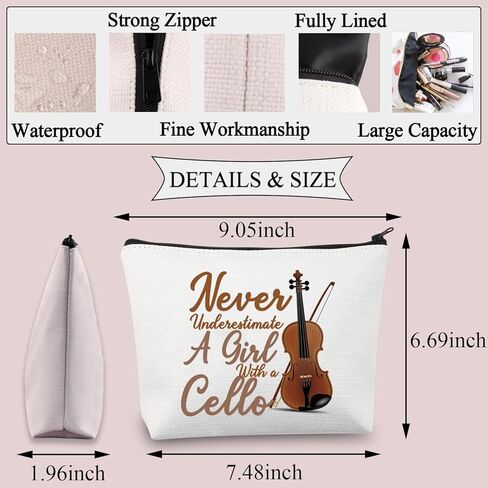 BDPWSS Cello Gift Cello Lover Cello Player Gift Cello Music Teacher Gift Never Underestimate A Girl With A Cello Makeup Bag (Girl With Cello) in Kuwait
