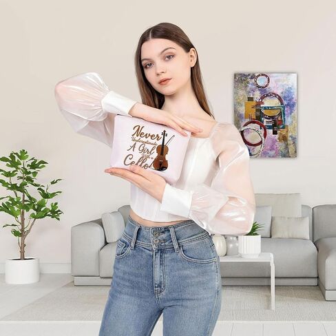 BDPWSS Cello Gift Cello Lover Cello Player Gift Cello Music Teacher Gift Never Underestimate A Girl With A Cello Makeup Bag (Girl With Cello) in Kuwait