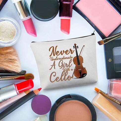 BDPWSS Cello Gift Cello Lover Cello Player Gift Cello Music Teacher Gift Never Underestimate A Girl With A Cello Makeup Bag (Girl With Cello) in Kuwait