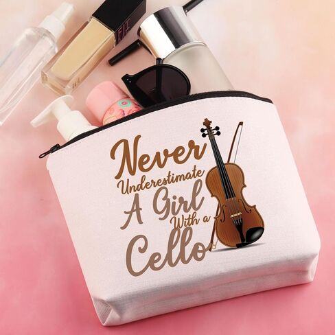 BDPWSS Cello Gift Cello Lover Cello Player Gift Cello Music Teacher Gift Never Underestimate A Girl With A Cello Makeup Bag (Girl With Cello) in Kuwait