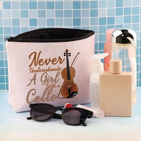 BDPWSS Cello Gift Cello Lover Cello Player Gift Cello Music Teacher Gift Never Underestimate A Girl With A Cello Makeup Bag (Girl With Cello) in Kuwait