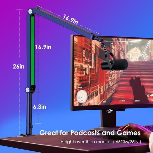 YOUSHARES Mic Boom Arm Compatible with Fifine Microphone, Shure SM7B, MV7, Blue Yeti Mic, HyperX QuadCast Mic, Rode Podmic and Most USB Mics, Premium Mic Stand Great for Gaming and Streaming. in Saudi Arabia