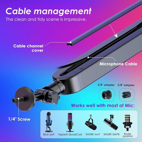 YOUSHARES Mic Boom Arm Compatible with Fifine Microphone, Shure SM7B, MV7, Blue Yeti Mic, HyperX QuadCast Mic, Rode Podmic and Most USB Mics, Premium Mic Stand Great for Gaming and Streaming. in Saudi Arabia