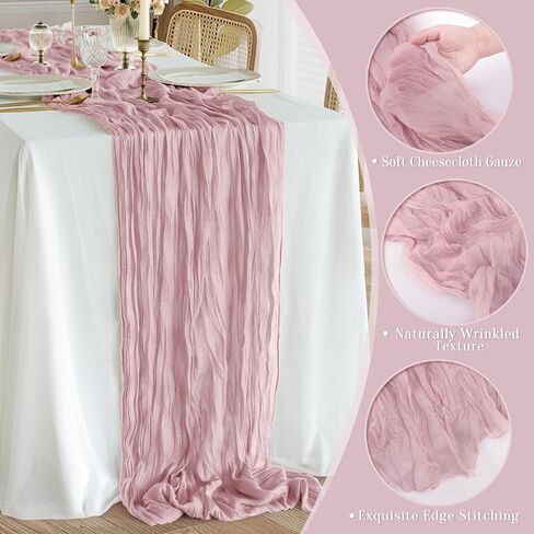 Cheesecloth Table Runner, 10FT Dusty Pink Gauze Table Runner for Girl Baby Shower Bridal Shower Decorations Tea Party Table Centerpiece Decorations in Kuwait