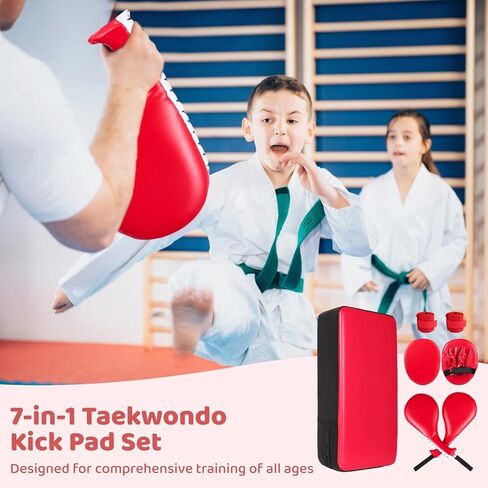 7-in-1 Taekwondo Kick Pad Set, Boxing Training Equipment, Martial Art Kicking Pad, PU Leather Boxing Focus Pad, Target Punching Pads & Hand Wraps for Karate, Sparring, MMA, Muay Thai in Saudi Arabia