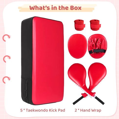 7-in-1 Taekwondo Kick Pad Set, Boxing Training Equipment, Martial Art Kicking Pad, PU Leather Boxing Focus Pad, Target Punching Pads & Hand Wraps for Karate, Sparring, MMA, Muay Thai in Saudi Arabia
