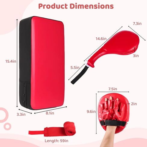 7-in-1 Taekwondo Kick Pad Set, Boxing Training Equipment, Martial Art Kicking Pad, PU Leather Boxing Focus Pad, Target Punching Pads & Hand Wraps for Karate, Sparring, MMA, Muay Thai in Saudi Arabia