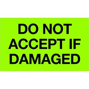 Tape Logic TLDL1086 Labels, Do Not Accept If Damaged", 3" x 5", Fluorescent Green, 1 Roll of 500 Labels