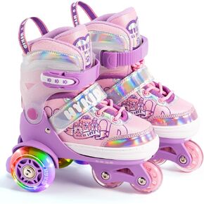 HYKID Toddler Roller Skates, 4 Adjustable Sizes, Fun Illuminating, Safety Three-Point Type, Breathable Upper, Beginners' Roller Skates for Girls Boys Kids
