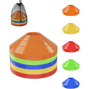 duskeep 30/50/100 Pack Soccer Cones, Disc Cones for Sports Training with Mesh Bag, Sports Cones for Training Drills Practice