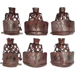 Pool Table Leather Pockets Diamond Pattern Shield, Leather Billiard Pockets Made with Real Leather, Set of 6,Walnut