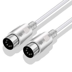 MIDI Cable 5 Pin DIN Male to DIN Male Connector Cable Plug Wire Cord (White,10ft)