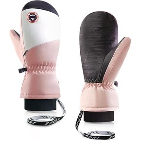 Women's Ski Mittens, Waterproof Thermal Winter Gloves for Skiing Running and Cycling