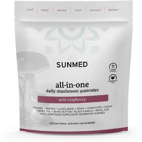 All-in-One Mushroom Gummy Supplements with 10 Functional Mushrooms - Enhance Focus, Stabilize Mood, 60ct - Adaptogenic Mushroom Blend for Cognitive & Immune Support - Wild Raspberry Flavor