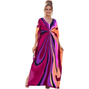 RanRui Floral Print Kaftan Dresses for Women Ethnic Boho Print swim cover up Batwing Sleeve Vneck Caftans in Kuwait