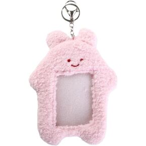 pink Cute Plush Photocard Holder with Keychain, Cartoon Bear Rabbit Cat Photo Sleeve Cartoon Plush Photo Sleeve Protective Case Photo Albums, Frames and Accessories，cute photocard holder