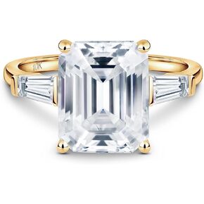 ISAAC WOLF 10k 5 Carat Emerald Tapered Baguette Genuine Moissanite Diamond Anniversary Ring in Solid White, Yellow OR Rose GOLD