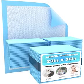 FRONTLINE Disposable Underpads Large 23'' X 36'' Absorbent Bed Pads, Medical Hospital Bed Incontinence Chux Pads | Thick Waterproof Protection for Kids, Adults, Elderly Liquid, Urine, Accidents (50)
