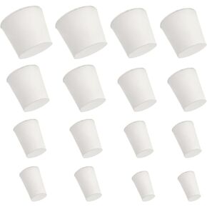 Medsuo16pcs Solid Rubber Stoppers, Laboratory Rubber Plug, Tapered Hole Bung for Pipe Tank Bottle Sealing, 8 Different Sizes (White)