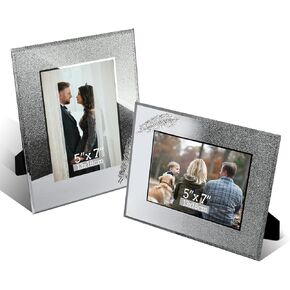 5'' X 7'' Sparkle Crystal Picture Frame,Silver Bling Glitter Outline Photo Frames for Tabletop or Vertical Display Photo Frame for Wedding, Graduation, Anniversary, Birthday Family and Travel (Silver)