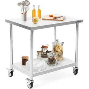 Stainless Steel Table for Prep & Work 36 x 24 Inches with Caster Wheels,Commercial Heavy Duty Metal Table with Undershelf for Home,Restaurant and Hotel Kitchen (36" x 24")
