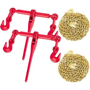 Ratchet Chain Binder 2PCS,1/2" to 3/8"Heavy Duty Load Binders with G80 Chains 3/8"X10FT 5400lbs Secure Load Limit,Tie Down Hauling Chain Binders for Flatbed Truck Trailer
