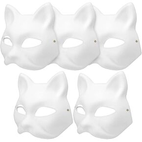 VOSAREA 5PCS White Paper Mask Paintable DIY Blank Masks Cat Fox Animal Dress Up Masks for Masquerade Halloween Kids Cosplay