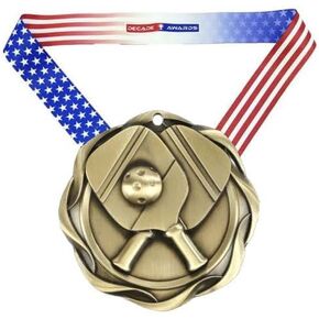 Decade Awards Pickleball Fusion Medal- Gold, Silver or Bronze | Pickle Ball Medal with Stars & Stripes Ribbon - 3 Inch Wide