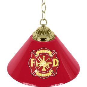 Pendant Light - Fire Fighter 14-Inch Single Hanging Lamp with Pull Chain for Bar, Garage, or Man Cave Accessories by Trademark Gameroom