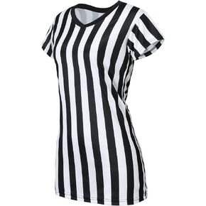 Referee Shirt Womens Dress V-Neck Umpire Cap Sleeves Jersey Costume Ref Outfit for Basketball Football Halloween