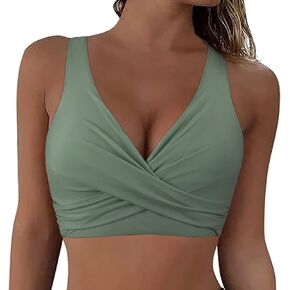 Hilor Women's Underwire Bikini Tops Push Up Criss Cross Swim Top Swimsuit Sexy V Neck Bathing Suit Top Only in Kuwait