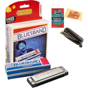 Hohner Blues Band Harmonica - Key of C Bundle with Zip Case, Instructional Manual, and Austin Bazaar Polishing Cloth