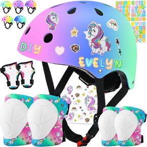 Color Gradient Kids Bike Helmet for kids 3-5 Unicorn Protective Gear Set with Elbow Pads Knee Pads for 3-14 Kids Toddler Boy Girl Helmet and Pads for Skateboard Cycling Bike Skating Scooter