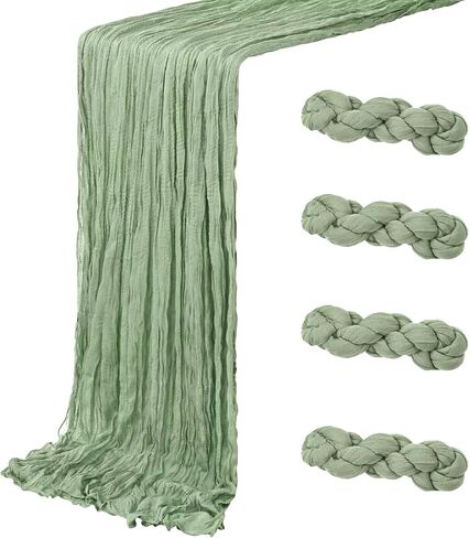 4 Pack Sage Green Cheesecloth Table Runner 20 x 120 inch Gauze Table Runners 10 FT Long,Semi Sheer Boho Cheese Cloth Fabric Table Runner Bulk for Wedding,Party,Baby Shower,Bridal Shower Decoration in Saudi Arabia
