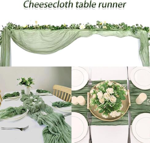 4 Pack Sage Green Cheesecloth Table Runner 20 x 120 inch Gauze Table Runners 10 FT Long,Semi Sheer Boho Cheese Cloth Fabric Table Runner Bulk for Wedding,Party,Baby Shower,Bridal Shower Decoration in Saudi Arabia
