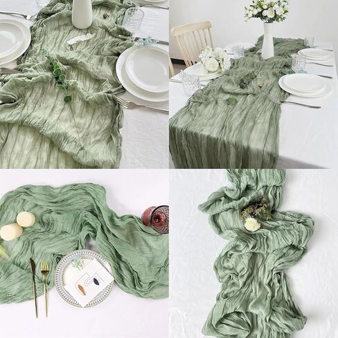 4 Pack Sage Green Cheesecloth Table Runner 20 x 120 inch Gauze Table Runners 10 FT Long,Semi Sheer Boho Cheese Cloth Fabric Table Runner Bulk for Wedding,Party,Baby Shower,Bridal Shower Decoration in Saudi Arabia