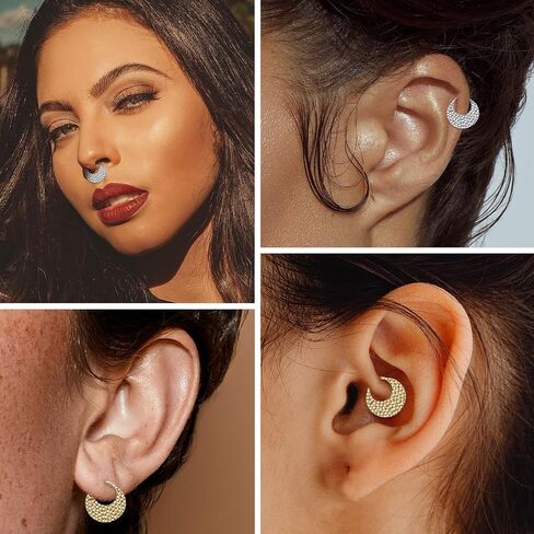PEAKLINK 16G الحاجز الأنف الدائري الحاجز مجوهرات مطروق السطح Daith الأقراط الجراحية الصلب محارة ثقب المجوهرات سلس الفرس الدائري الرخ القرط اللولب الغضروف الزنمة أقراط 8 مم 10 مم in Saudi Arabia