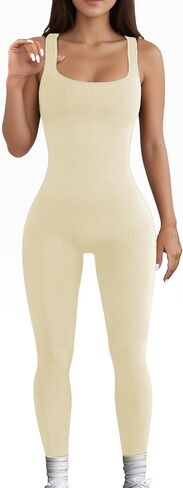 AURUZA Jumpsuit for Women Workout Seamless Jumpsuits Yoga Ribbed One Piece Tank Tops Rompers Sleeveless Exercise Jumpsuits in Saudi Arabia