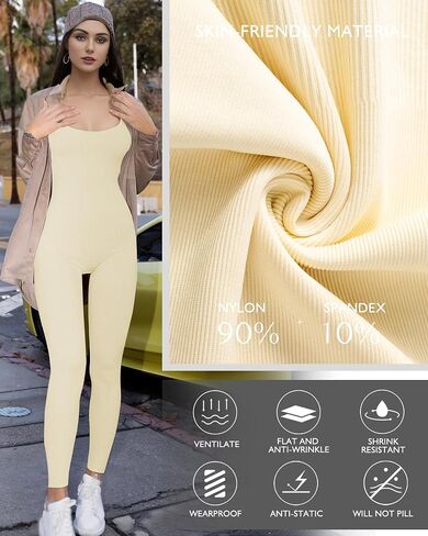 AURUZA Jumpsuit for Women Workout Seamless Jumpsuits Yoga Ribbed One Piece Tank Tops Rompers Sleeveless Exercise Jumpsuits in Saudi Arabia