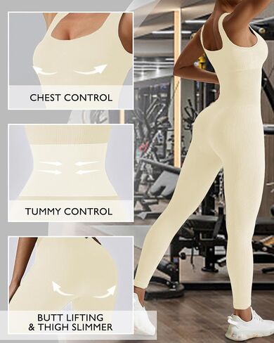 AURUZA Jumpsuit for Women Workout Seamless Jumpsuits Yoga Ribbed One Piece Tank Tops Rompers Sleeveless Exercise Jumpsuits in Saudi Arabia