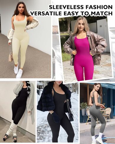 AURUZA Jumpsuit for Women Workout Seamless Jumpsuits Yoga Ribbed One Piece Tank Tops Rompers Sleeveless Exercise Jumpsuits in Saudi Arabia