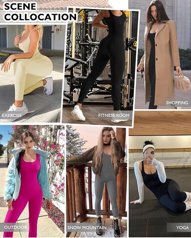AURUZA Jumpsuit for Women Workout Seamless Jumpsuits Yoga Ribbed One Piece Tank Tops Rompers Sleeveless Exercise Jumpsuits in Saudi Arabia