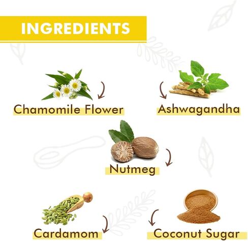 Amaara Herbs CHAMOMILE LATTE Herb Mix Bag| 100 gms | Chamomile + Ashwagandha + Coconut Milk + Coconut Sugar + Nutmeg | Instant drink mix | Sweet & Mellow | Vegan | Brew Hot or Cold in Saudi Arabia
