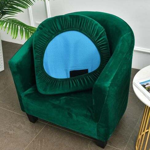 Tub Chair Slipcover,2-Pieces Stretchy Soft Velvet Barrel Club Chair Covers with Cushion Cover,Washable Armchair Sofa Cover Protector for Living Room Bar Counter Single Sofa (Dark Green) in Saudi Arabia